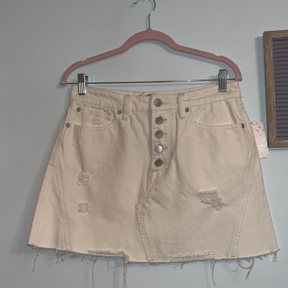 NWT free people size 28 Jean mini skirt white ripped distressed